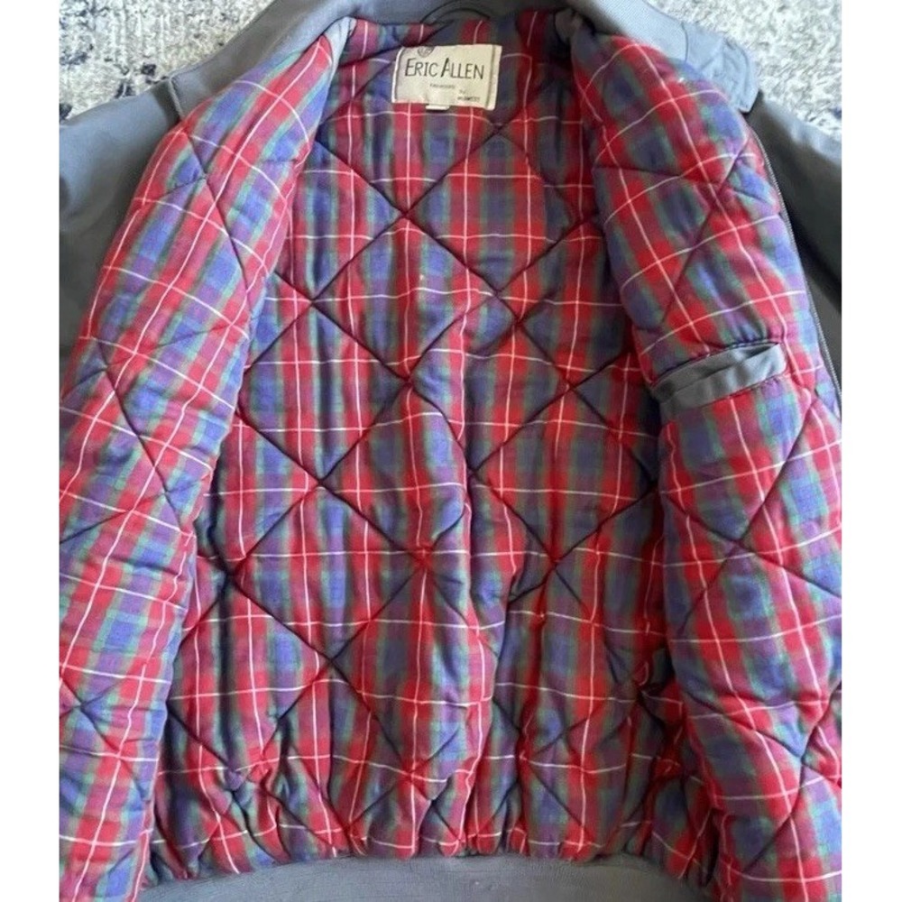 80s Eric Allen Plaid Lined Jacket XL-Long Gray Bomber Full Zip Preppy Golf